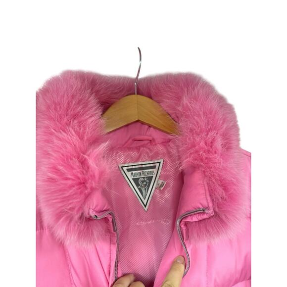 MARVIN RICHARDS BARBIE PINK FOX TRIMMED PUFFER FULL ZIP PUFFER COAT XL - Picture 3 of 11